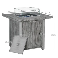 Outsunny 71cm 50,000 BTU Gas Fire Pit Table with Cover and Glass Screen - Grey(m-3)
