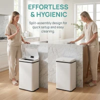 HOMCOM 50L Sensor Bin with Soft-Close Lid, Stainless Steel Automatic Touchless Motion Sensor Kitchen Bin, White(m-4)