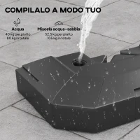 Outsunny Set 2 Pesi Base per Ombrellone a Sbalzo in HDPE Riempibili fino a 105 kg, 101x101x12cm, Nero(m-5)