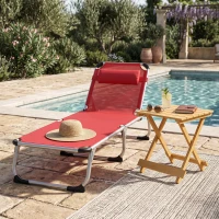 Outsunny șezlong pliabil de grădină cu pernă pentru cap, șezlong cu spătar reglabil în 4 trepte, pat de camping, suport până la 120 kg, pentru exterior/park/grădină, roșu(m-11)