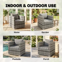 Outsunny Single Seater Rattan Chair Sofa with Padded Cushions, All-Weather PE Wicker Weave Garden Armchair, Armrests Included, Grey(m-19)