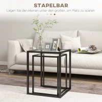 HOMCOM 2er Set Beistelltisch stapelbarer Nachttisch Couchtisch mit Beinen aus Stahl, modern für Wohnzimmer Schwarz(m-4)