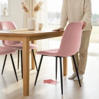 HOMCOM Esszimmerstühle 4er Set Küchenstuhl mit Rückenlehne, Samtoptik, Sessel 45 x 54 x 87 cm Rosa(m-9)