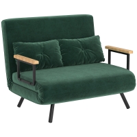 HOMCOM Schlafsofa 2er-Sofa Samtsofa, Schlaffunktion, inkl. 2 Kissen, Samtoptik, Natur + Grün