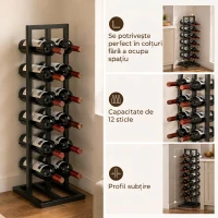 HOMCOM Suport din Metal, 12 Sticle, de Podea, Negru(m-4)
