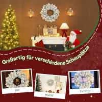 HOMCOM Tannenkranz Weihnachtskranz mit LED-Lichterkette, Tannenzapfen, Türkranz Grün+Weiß, Ø60 x 8 cm(m-7)