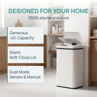HOMCOM 40L Sensor Bin with Soft-Close Lid, Stainless Steel Automatic Touchless Motion Sensor Kitchen Bin, White(m-6)