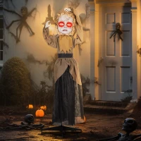 HOMCOM Grusel-Puppe Halloween-Dekoration, beweglicher Kopf, rote Augen, Batteriebetrieb(m-2)