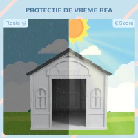PawHut Cușcă impermeabilă din PP pentru câini cu acoperiș înclinat și ușă de acces, 84,2x98,2x82 cm, gri(m-4)