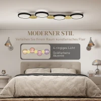 HOMCOM Deckenleuchte LED 38W 1500LM 3000K-6500K Deckenlampe Wohnzimmerlampe mit 4 Glühbirnen Fernbedienung Schwarz+Gold(m-4)