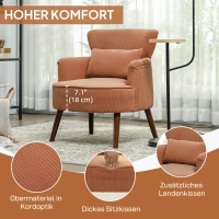 HOMCOM Moderner Armlehnstuhl, Gepolsterter Akzentstuhl mit Lendenkissen, Kautschukholzbeinen, Orange(m-5)