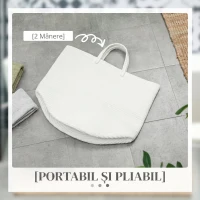 HOMCOM Coș pentru rufe de 36L, portabil și pliabil cu mânere din bumbac natural, Ø38x45 cm, crem(m-6)