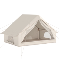 Outsunny Inflatable Tent Waterproof for Camping Blow Up Tent with Pump Carry Bag for 2-4 Person, Beige