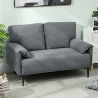HOMCOM Canapé 2 Places, Canapé de Salon Rembourré avec Accoudoirs Matelassés, Effet Velours, 127 x 72 x 84 cm, Gris(m-10)