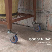Outsunny Furcă de grădină înălțată cu mini seră pentru plante, roți și raft, 80x40x120cm, maro(m-6)
