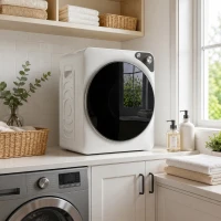 HOMCOM Mini uscător portabil 5 kg, 5 programe, 1000W, până la 60℃, timer, tambur din oțel inoxidabil, pentru casă, Alb(m-5)