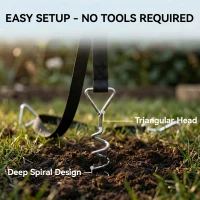SPORTNOW 4Pcs Trampoline Anchor Kit, 32 cm Galvanised Trampoline Stakes, Spiral Ground Anchors with Triangle Head, Straps(m-6)