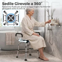 HOMCOM Sedia per Doccia Girevole ad Altezza Regolabile con Braccioli, Schienale, Capacità 150 kg, Bianco(m-4)