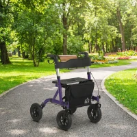 HOMCOM Folding Adjustable Rollator with Dual Brakes & 6 Adjustable Handle Heights for Seniors Purple(m-13)