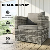 Outsunny Single Seater Rattan Chair Sofa with Padded Cushions, All-Weather PE Wicker Weave Garden Armchair, Armrests Included, Grey(m-16)