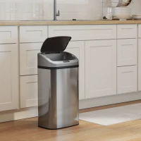 HOMCOM 48 L Sensor-Mülleimer für Küche oder Büro, automatische Schließ-Funktion, Edelstahl, Silberton(m-7)