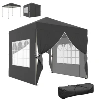 Outsunny Tonnelle de jardin 2,5 x 2,5 m pop up tonnelle pliante réglable en hauteur protection UV50+ montage facile gris foncé(m-11)