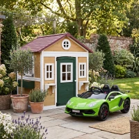 Outsunny Căsuță de exterior pentru copii, casă de joacă exterioară cu ușă, ferestre și jardiniere 114 x 126,4 x 135 cm bej(m-6)