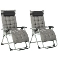 Outsunny 2pc Reclining Zero Gravity Sun Loungers ,Folding Chaise Lounge Chair with Cushions, Dark Grey(m-10)