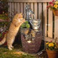 Outsunny Springbrunnen 4-stufig rustikal Gartenbrunnen mit LED Beleuchtung Pflanzkübel Pumpe, Verstellbar 34 x 31 x 76 cm(m-3)