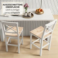 HOMCOM Set di 2 Sgabelli Bar, Sgabelli Cucina Alti con Schienale Alto, Poggiapiedi, in Legno di Pino, Naturale e Bianco(m-7)