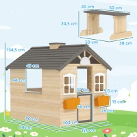 Outsunny speelhuis voor kinderen, houten kinderspeelhuis met raam, brievenbus, buitentuin speelhuis met bloempottenrek, houten speelhuis voor 3-7 jaar, dennenhout, naturel, 113 x 94 x 134,5 cm(m-10)