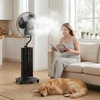 HOMCOM Ventilateur brumisateur 100 W à ionisation négative, ventilateur sur pied 130 cm, 3 vitesses, 3 modes, minuterie, noir(m-10)