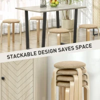 HOMCOM Polsterhocker im 4er-Set, stapelbar, lackierte Oberfläche, Holzbeine, Khaki(m-4)