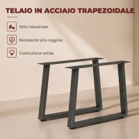 HOMCOM Set 2 Gambe per Tavolo Trapezoidali in Acciaio con 12 Fori e 12 Viti, Capacità 75 kg, per Panca, Tavolino, Nero(m-4)