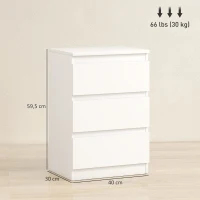 HOMCOM Nachttische im 2er-Set, 3 Schubladen, griffloses Design, Holzoptik, Weiß(m-3)