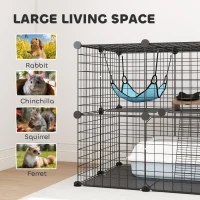 PawHut Indoor Cat Cage DIY Customizable 2-Tier Indoor Cat Enclosure with 2 Doors and Hammock 70 cm Black(m-7)