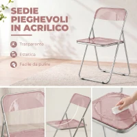 HOMCOM Set da 4 Sedie Pieghevoli in Acrilico Trasparenti, Rosa(m-4)
