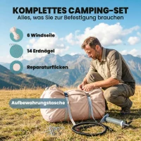 Outsunny Aufblasbares Zelt 5-8 Personen Schneller Aufbau 5000 mm Wasserdicht & Winddicht mit Luftpumpe Kaminöffnung Dachfenster(m-9)