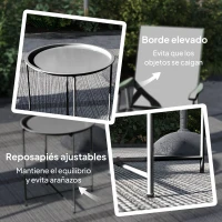 Outsunny Mesa de Jardín Redonda con Bandeja Extraíble Patas Ajustables y Acabado en Acero para Exterior Ø46x50 cm Negro(m-6)