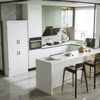HOMCOM 4-Door Tall Kitchen Cupboard, Freestanding 6-Tier Storage Cabinet with 2 Adjustable Shelves for Living Room, Dining Room, White(m-16)