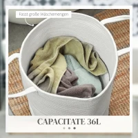 HOMCOM Coș pentru rufe de 36L, portabil și pliabil cu mânere din bumbac natural, Ø38x45 cm, crem(m-5)