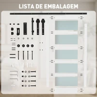 HOMCOM Porta de Correr com Ferragens 91x213 cm Porta de Correr Interior de MDF e Vidro Fosco com Rolo Trilho Guia de Chão Branco(m-12)