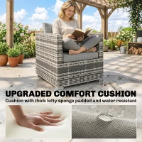 Outsunny Single Seater Rattan Chair Sofa with Padded Cushions, All-Weather PE Wicker Weave Garden Armchair, Armrests Included, Grey(m-17)