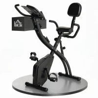 HOMCOM Vélo d'Appartement Pliable 4-en-1 - Ergomètre Magnétique Silencieux avec Cordes de Résistance - Sport Maison et Cardio-training avec Roulettes, Selle Confort et LCD (Max 120kg), Noir(m-1)