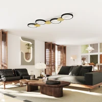 HOMCOM Deckenleuchte LED 38W 1500LM 3000K-6500K Deckenlampe Wohnzimmerlampe mit 4 Glühbirnen Fernbedienung Schwarz+Gold(m-9)