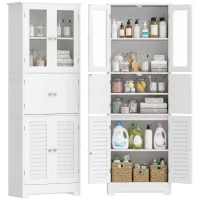 HOMCOM Móvel de casa de banho alto, móvel de arrumação com 6 portas incluindo 2 vidradas e 2 persianas, prateleira regulável, branco(m-7)