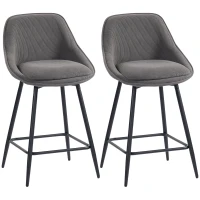 HOMCOM 2er-Set Barstühle mit Cordbezug und Stahlbeinen, Polsterstühle für Kücheninsel, Esszimmer, Grau(m-11)