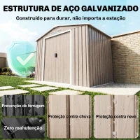 Outsunny Abrigo de Jardim 213x130x185 cm Abrigo de Jardim Metálico de Exterior com 2 Portas Deslizantes e 4 Janelas Madeira(m-4)