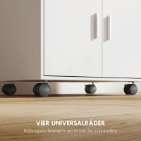 HOMCOM Mikrowellenschrank, Regal, Doppeltürschrank, Schublade, Rollen, Weiß(m-6)