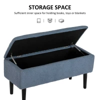 HOMCOM Polsterbank mit Stauraum, Sitztruhe, Kaschmiroptik, bis 120 kg, Naturholzrahmen, 95 x 38 x 45 cm, Blau(m-4)